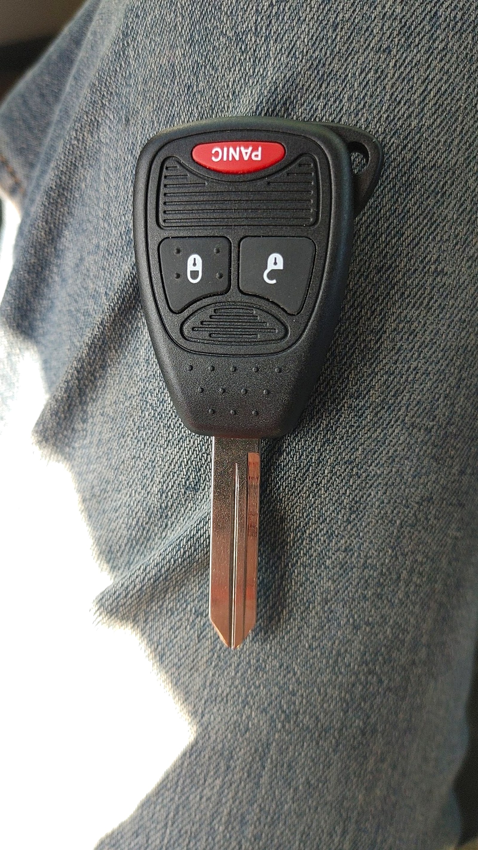 Replacement car transponder key with a panic button